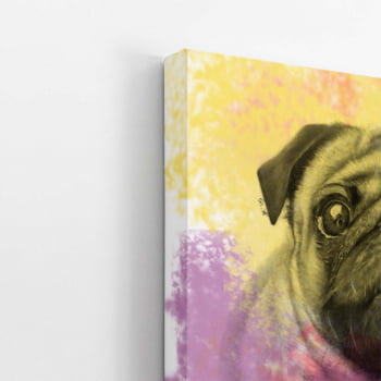 Quadro Cachorro Cão Pug Tinta Aquarela Canvas