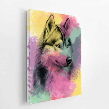 Quadro Cachorro Husky Siberiano Aquarela Canvas