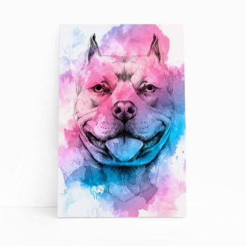 Quadro Cachorro Pitbull Aquarela Tinta Canvas