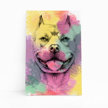 Quadro Cachorro Pitbull Tinta Aquarela Canvas 
