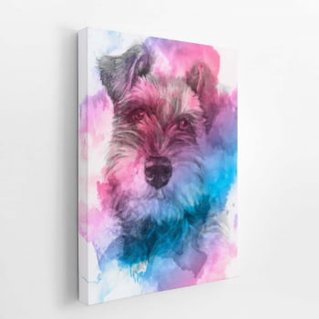 Quadro Cachorro Schnauzer Aquarela Tinta Canvas