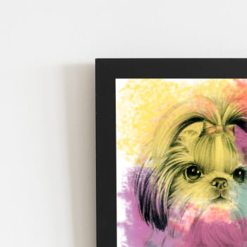 Quadro Cachorro Shih Tzu Fêmea Aquarela Moldura