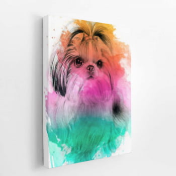 Quadro Cão Cachorro Shih Tzu Fêmea Aquarela Canvas 