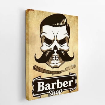 Quadro Caveira Barbearia Barber Shop Canvas