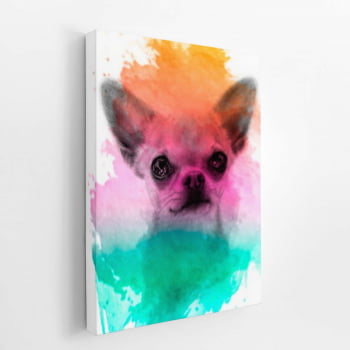 Quadro Chihuahua Cachorro Colorido Aquarela Canvas 
