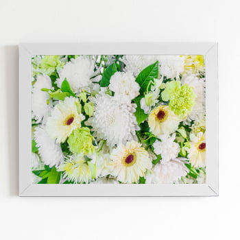 Quadro Crisântemo Branco Flores Foto Moldura Branca 60x40cm