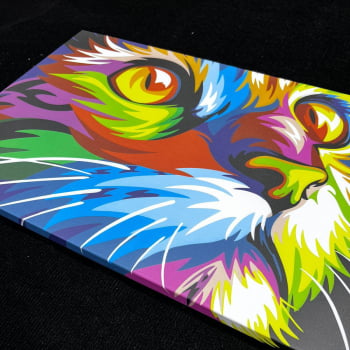 Quadro Gato Colorido Animais Tela Canvas Decorativo 100x60cm