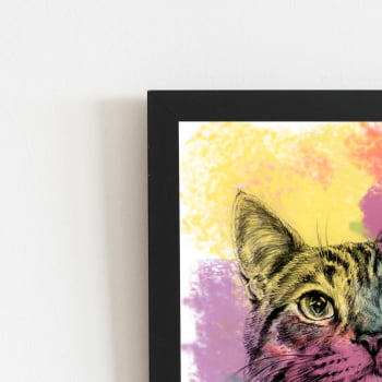 Quadro Gato Pets Animais Arte Aquarela Moldura 