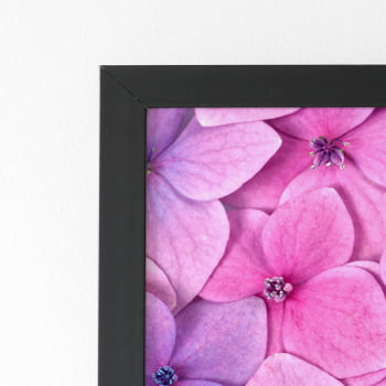 Quadro Hortênsias Roxas e Rosas Foto Moldura Preta 60x40cm