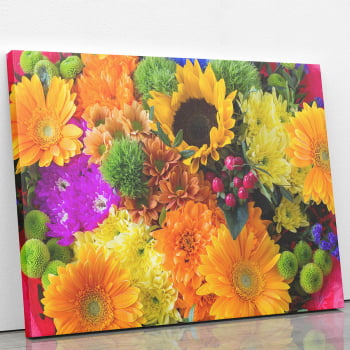 Quadro Mix Colorido de Flores Decorativo Canvas
