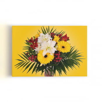 Quadro Mix de Flores Amarelo Decorativo Canvas 