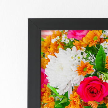 Quadro Mix de Flores Colorido Laranja Moldura Preta 60x40cm 