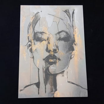 Quadro Mulher Dourada Desenho Artístico Canvas 100x70cm
