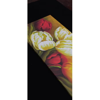 Quadro Pintura Rosas e Flores Coloridas Canvas 100x50cm