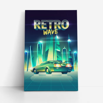 Quadro Retrowave Carro Cidade Verde Canvas