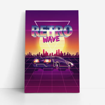 Quadro Retrowave Carro Sol Cidade Retro Canvas