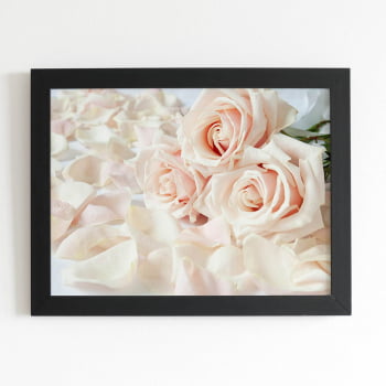 Quadro Rosas Flores Brancas Foto Moldura Preta 60x40cm