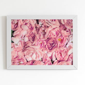Quadro Rosas Flores Tons de Rosa Moldura Branca 60x40cm 