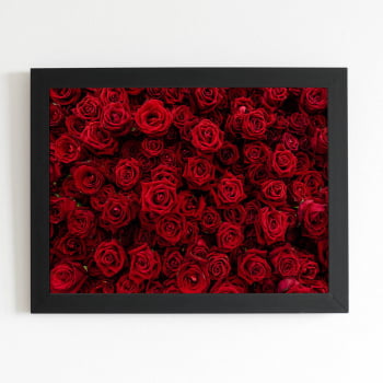Quadro Rosas Vermelhas Decorativo Moldura Preta 60x40cm