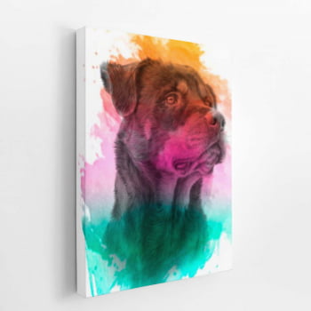 Quadro Rottweiler Cachorro Colorido Aquarela Canvas