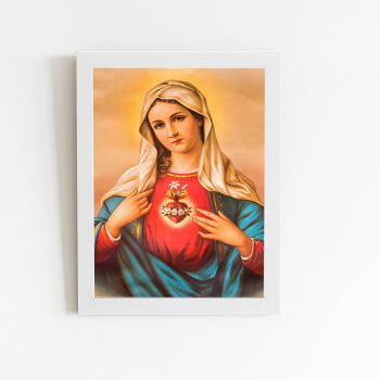 Quadro Sagrado Coração de Maria Moldura Branca 60x40cm