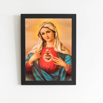 Quadro Sagrado Coração de Maria Moldura Preta 60x40cm