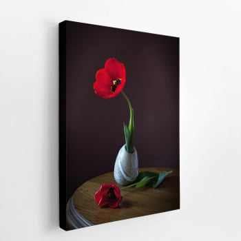 Quadro Tulipa Vermelha em Vaso Pintura Canvas