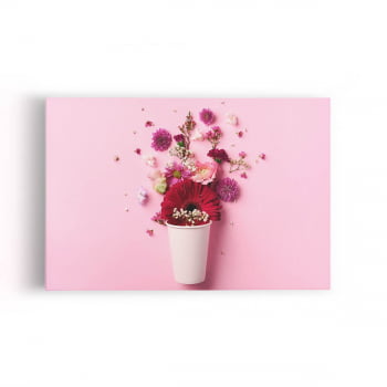Quadro Vaso de Flores Rosa Minimalista Canvas