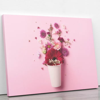 Quadro Vaso de Flores Rosa Minimalista Canvas