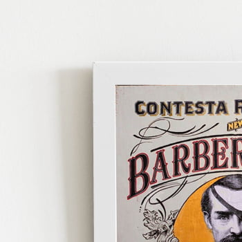 Quadro Barbearia Barber Shop Retro Moldura Branca 60x40cm