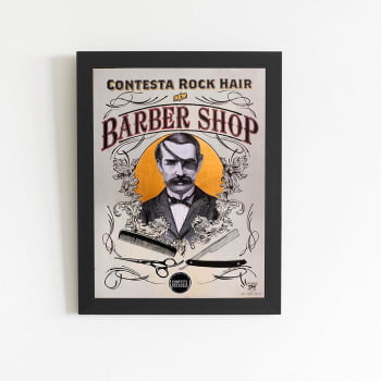 Quadro Barbearia Barber Shop Retro Moldura Preta 60x40cm
