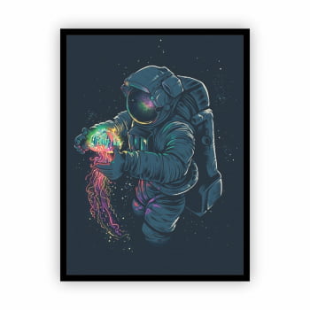 Quadro com Moldura Tumblr Astronauta Água Viva Colorida Espaço