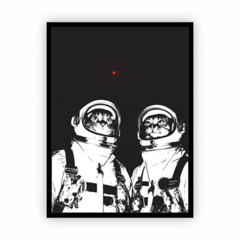 Quadro com Moldura Tumblr Gatos Astronautas Ponto Vermelho
