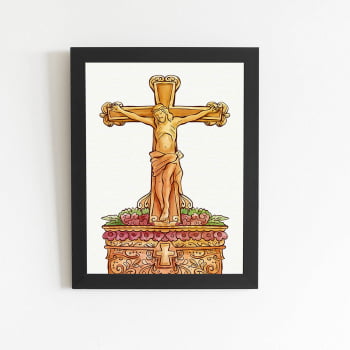 Quadro Desenho Jesus Cristo Arte Moldura Preta 60x40cm 