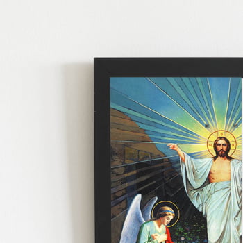Quadro Jesus Cristo com os Anjos Arte Moldura Preta 60x40cm