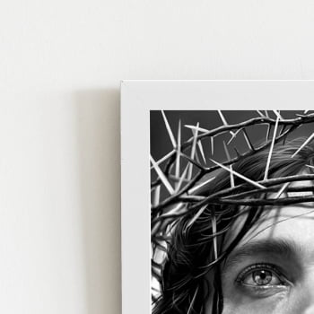 Quadro Jesus Cristo Coroa Espinhos Moldura Branca 60x40cm