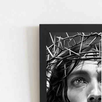 Quadro Jesus Cristo Coroa Espinhos Moldura Preta 60x40cm 