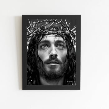 Quadro Jesus Cristo Coroa Espinhos Moldura Preta 60x40cm 