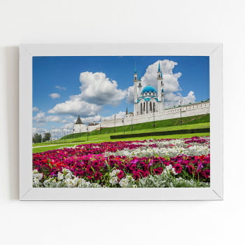 Quadro Kazan Kremlin Canteiro Flores Moldura Branca 60x40cm 