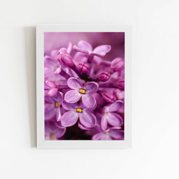 Quadro Lilás Violeta Flor Fotografia Moldura Branca 60x40cm 