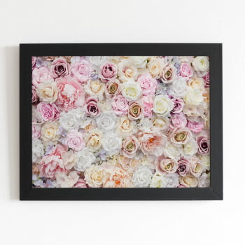 Quadro Mix de Flores e Rosas Coloridos Moldura Preta 60x40cm