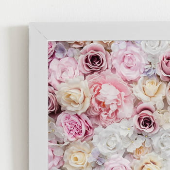 Quadro Mix de Flores Rosas Coloridos Moldura Branca 60x40cm