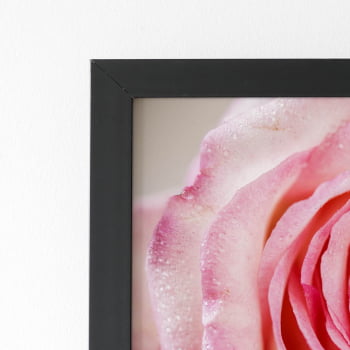 Quadro Rosa com Orvalhos Fotografia Moldura Preta 60x40cm 