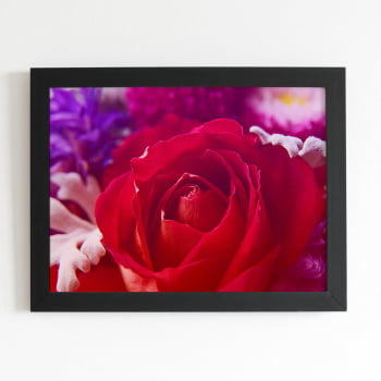 Quadro Rosa Tons de Roxo Foto Moldura Preta 60x40cm 