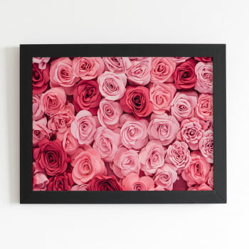 Quadro Rosas Vermelhas Fotografia Moldura Preta 60x40cm