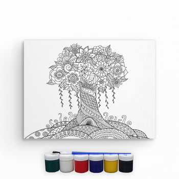 Tela Para Pintura Infantil Colorir Pintar Canvas Árvore com Tinta e Pincel