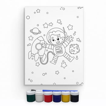 Tela Para Pintura Infantil Colorir Pintar Canvas Astronauta com Tinta e Pincel