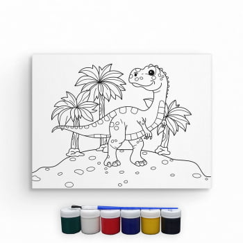 Tela Para Pintura Infantil Colorir Pintar Canvas Dinossauro com Tinta e Pincel