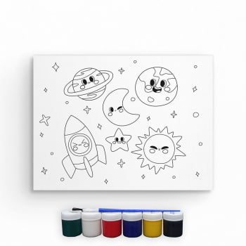 Tela Para Pintura Infantil Colorir Pintar Canvas Espaço com Tinta e Pincel