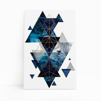 Triângulos Azul e Dourado Geométrico Quadro Canvas